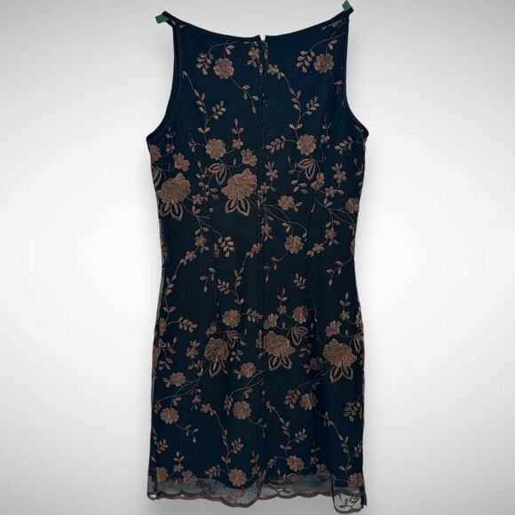 Jessica McClintock Y2K‎ 90s Floral Embroidered Sparkle High Neck Mini Dress 6 - Picture 3 of 9